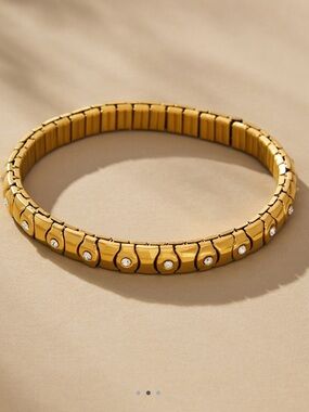 Anthropologie 14KT Gold Plated Stretch Bracelet Wide Twisted NEW